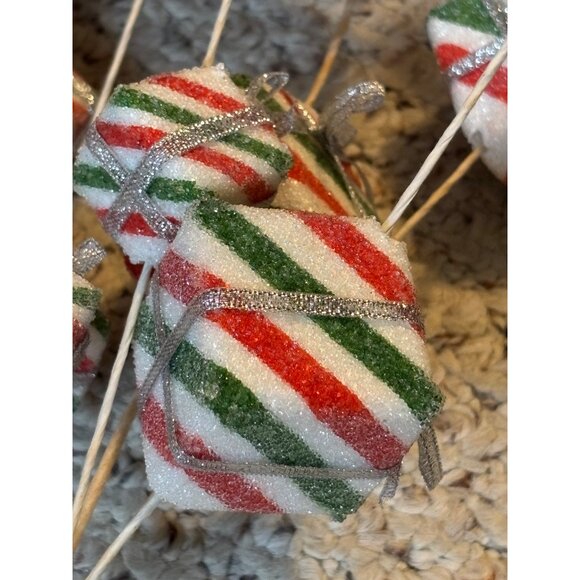 Set of 3 Red, Green and White Sugar Coated Christmas Present Floral Pick / Spray - Picture 3 of 5